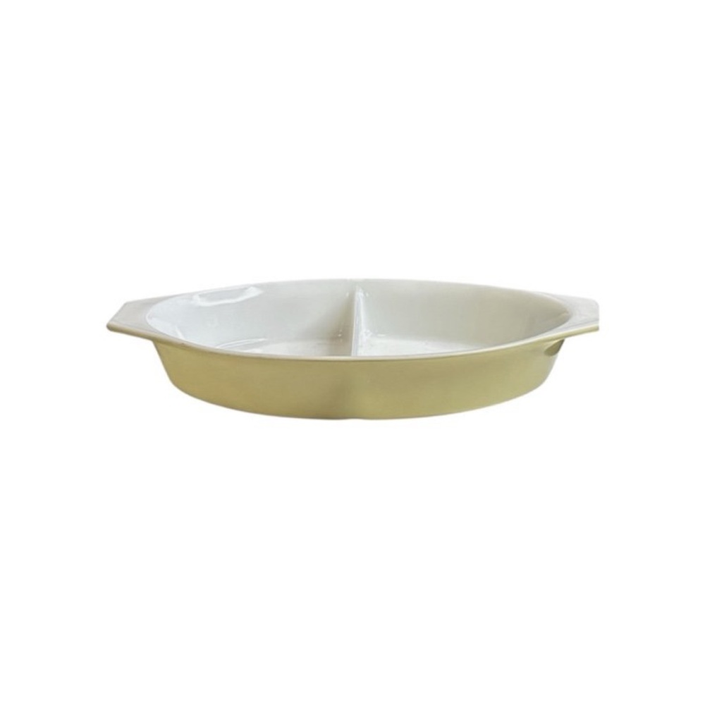 Pyrex Yellow Oval 1 Quart Divided Serving Dish